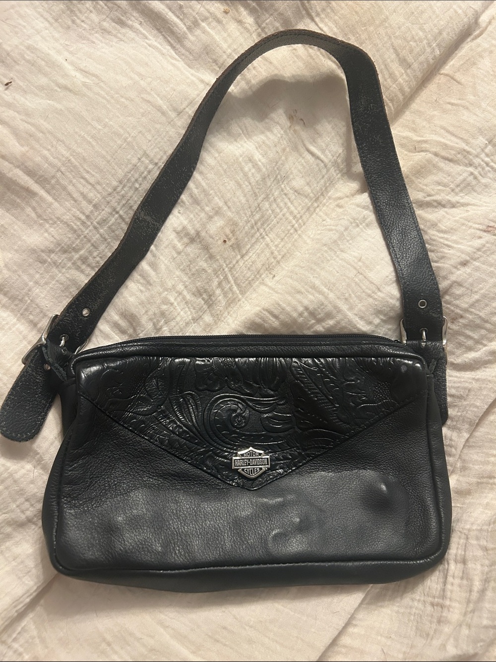Vintage Harley-Davidson Black Embossed Leather shoulder bag